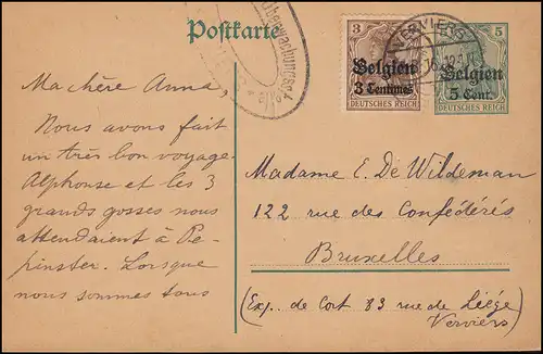 Belgien Zensur Postkarte P 9II mit Zusatzfr. 1 auf Postkarte VERVIERS 9.8.1916