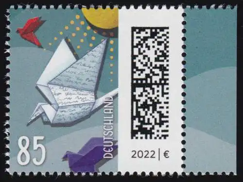 3645 Monde des lettres: Pigeon-lettre 85 cents, collant en arc, ** frais de poste