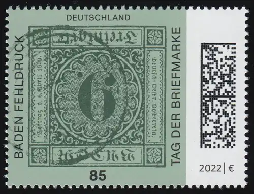 3719 Tag der Briefmarke 2022: Baden Fehldruck, ** postfrisch