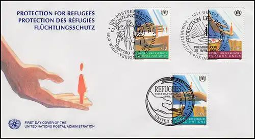 UNHCR Flüchtlingsschutz Refugees - Schmuck-FDC der 3 UNO-Ausgaben 1994