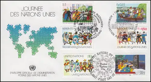 Journée des Nations unies 1987 - FDC des bijoux des 3 numéros 23.10.1987