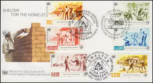 Menschenwürdiges Wohnen - Schmuck-FDC der 3 UNO-Ausgaben 1987