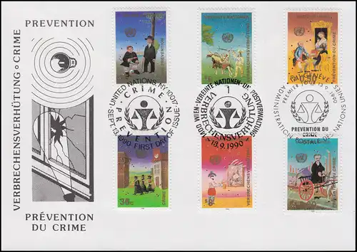 Prévention du crime Prévention - Bijoux FDC des 3 numéros de l'ONU 13.9.1990