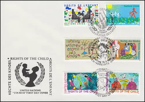 Rechte des Kindes - Schmuck-FDC der 3 UNO-Ausgaben 14.6.1991