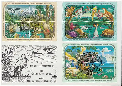 Für eine bessere Umwelt Fauna und Flora - Schmuck-FDC der 3 UNO-Ausgaben 1991