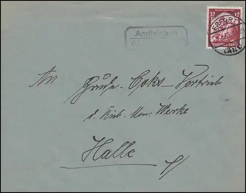 Landpost Andisleben über ERFURT LAND 8.2.1935 nach Halle / Saale