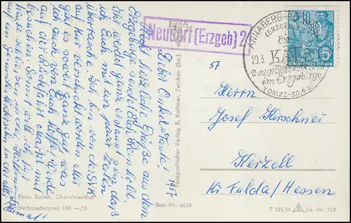 Landpost Neudorf (Erzgebirge) auf AK mit SSt ANNABERG-BUCHHOLZ KAT 29.3.1957