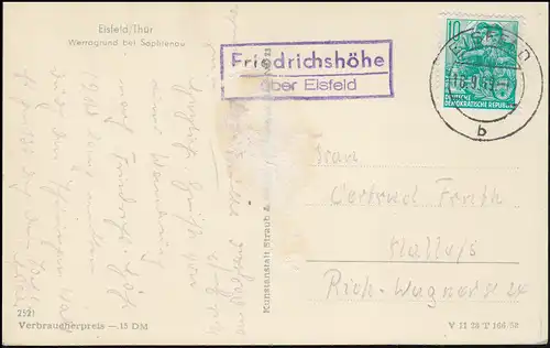 Landpost Friedrichshöhe au-dessus de EISFELD 16.8.1959 sur AK Werragrund près de Sophienau