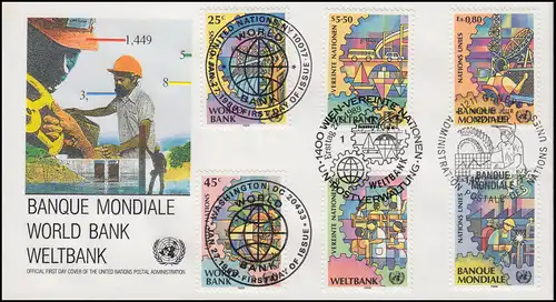 Weltbank Entwicklunghilfe - Schmuck-FDC der 3 UNO-Ausgaben 1989