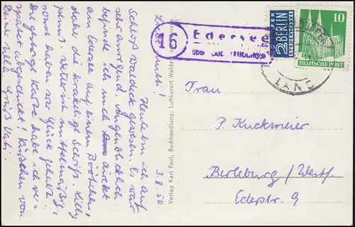Landpost 16 EDERSEE über BAD WILDUNGEN LAND 3.8.1950 AK Waldeck mit 9 Bildern