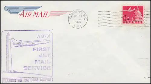 Erstflug AM-31 FIRST JET MAIL SERVICE Washington D.C. 24.4.1966 nach Miami 24.4.