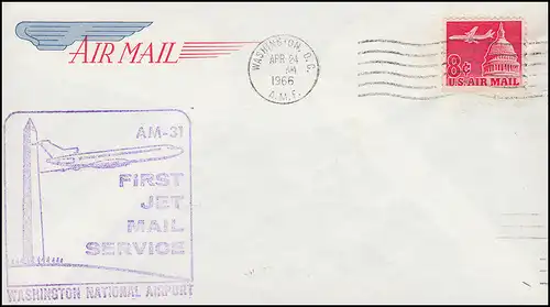 Premier vol AM-31 FIrst JET MAIL SERVICE Washington D.C. 24.4.1966 vers Miami 24.04.