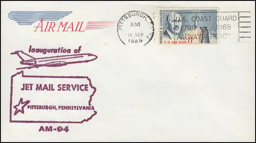 Premier vol FIRST FLIGHT Inauguration AM-94 depuis Pittsburgh 15.9.65 jusqu'à Boston 15/9.