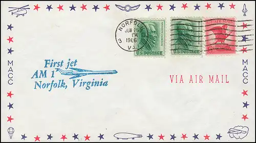 Erstflug FIRST FLIGHT AM-1 ab Norfolk/Virginia 26.6.1966 nach Seattle 26.6.