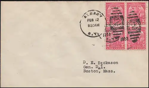 USA 347 Baumpflanztag Arbor Day als Viererblock Brief ALBANY 12.2.1933 n. BOSTEN