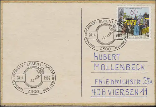 1112 T.d.B. 1981 selbstgestalteter MK SSt Essen Schönste 28.4.82 mit Autogramm