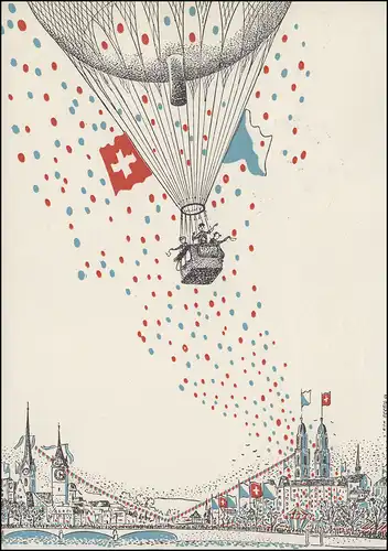 Schweiz Ballonflug ZÜRIFÄSCHT 1953 passende AK EF 311II HITTNAU (ZÜRICH) 31.5.53