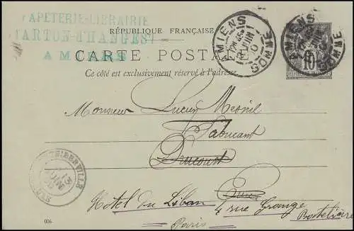 Frankreich Postkarte P 11 Allegorie DV 006 AMIENS 13.6.1900 n.THIEBERVILLE 13.6.