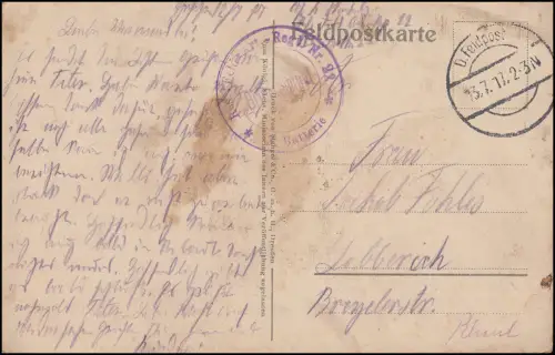 Feldpost Res. Feld-Artillerie-Regt.22 3.Batt. 3.7.17 auf AK Gefallene Kameraden