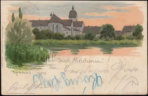 AK Gruss de l'île de Reichenau, SINGEN 14.5.1898 vers EMMENDINGE 15.5.98