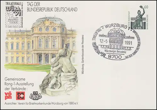 Carte postale privée PP 151/126 Carte Trilatérale WÜBA'91 Journée de la République fédérale d'Allemagne SSt 1991