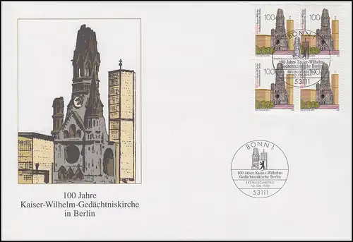 1812 Eglise du Souvenir Kaiser-Wilhelm de Berlin dans le Quaterblock Bijoux-FDC ESSt Bonn