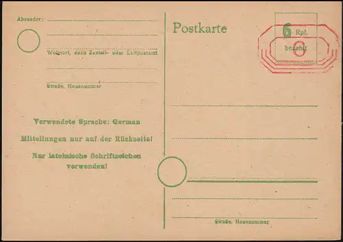 Edition d'urgence/aide Carte postale Bremen RPD: P A18II 6 sur 6 pf. non utilisé