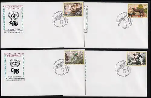 Nations unies New York Espèces menacées 2001 Faune Animaux Marques individuelles sur 4 bijoux FDC