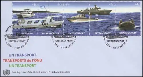 UNO New York: Transport Bateaux - bande de cinq sur le FDC de bijoux