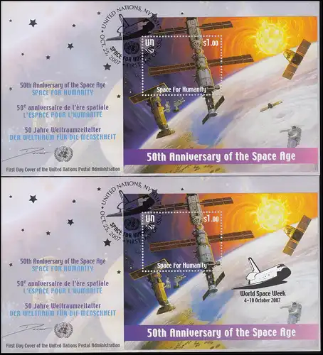 UNO New York Weltraumflug und ISS: Block 27 und Block 27I auf 2 Schmuck-FDC