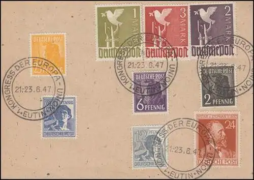 Sonderstempel 1. KONGRESS DER EUROPA-UNION EUTIN 21-23.6.1947 auf Karte 