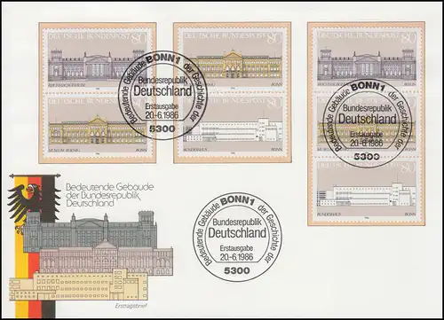 1287-1289 Démocratie Bâtiment: 3 ZD de bloc 20 sur un FDC de bijoux ESSt Bonn