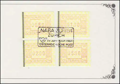 Autriche NABA-Souvenier avec 4 ATM correspondant SSt NABAC Autriche Post 1984