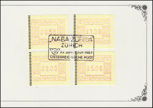 Österreich NABA-Souvenier mit 4 ATM passender SSt NABA Österreichische Post 1984