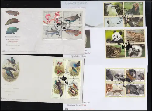 UNO New York: Les espèces menacées de 2003-2015 sont des blocs à quatre sur les bijoux FDC