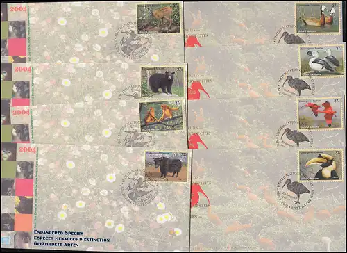 UNO New York: Gefährdete Arten von 2003-2006 als Einzelmarken auf 16 Schmuck-FDC