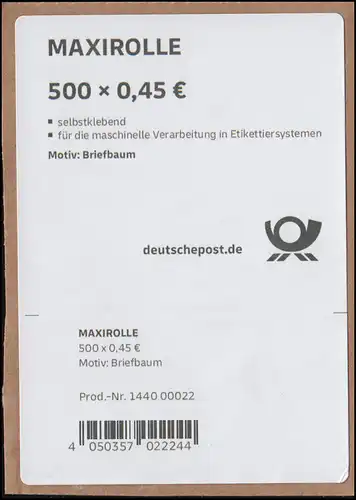 3713 Briefbaum 45 Cent selbstklebend - Banderole / Aufkleber der 500er-Rolle