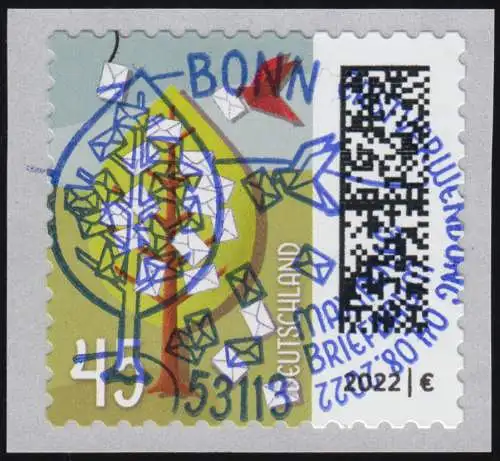 3713 Briefbaum 45 Cent sk aus 500er mit UNGERADER Nummer, EV-O BONN