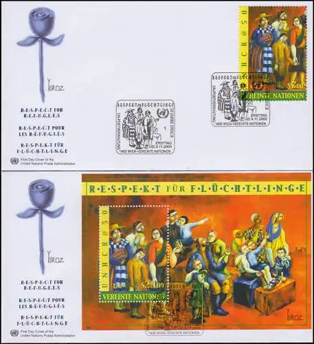 Nations unies Vienne: HCR Aide aux réfugiés 2000 - Marque et bloc 14 sur 2 Bijoux FDC
