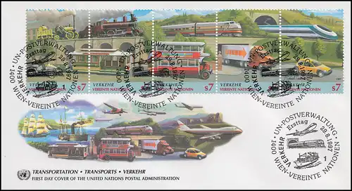 Nations unies Vienne: Développement des transports 1997 - Cinq bandes sur les bijoux FDC