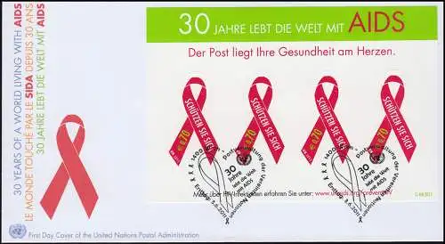 UNO Wien: 30 Jahre Aidsbekämpfung 2011 - Folienblatt auf Schmuck-FDC