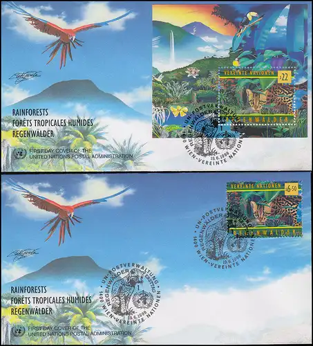 Nations unies Vienne: 50 ans OMS Ozelot - marque 264 et bloc 9 sur chaque bijoux FDC