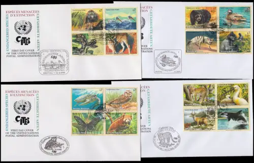 Nations unies Vienne: espèces menacées de 1998 à 2006 en tant que bloc à quatre sur les bijoux FDC