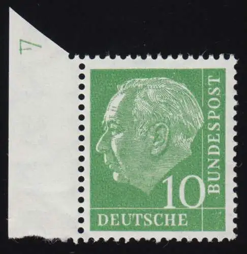 183xWv Heuss 10 Pf bord latéral avec signe d'imprimante DZ 4 positif, non plié, **