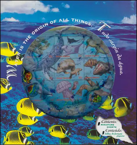 Carte pliante UNO New York 771-782 Année de l'océan 1998 Bogen de compression **/MNH