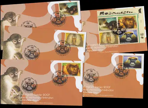 Nations unies Vienne Types vulnérables de 2007 Marques individuelles et ER-Vbl. chacune sur les bijoux FDC