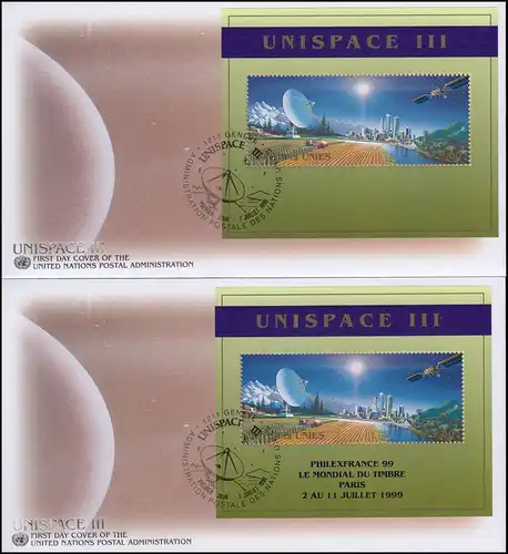 UNO Genève: Espace UNISPACE Block 11 avec et sans impression sur le FDC de bijoux