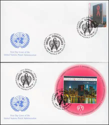 L'ONU Genève: UNSIDA - La marque et le bloc 17 sur 2 Bijoux FDC 2002