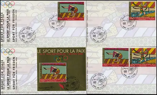 UNO New York: Olympia Pékin 2008 jeu de timbres individuels bloc sur 4 bijoux FDC