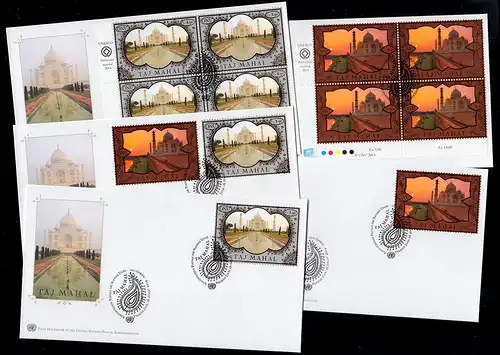 L'ONU Genève: UNESCO Taj Mahal 2014 Ensemble de timbres individuels Eckrand Vbl. sur 5 bijoux FDC